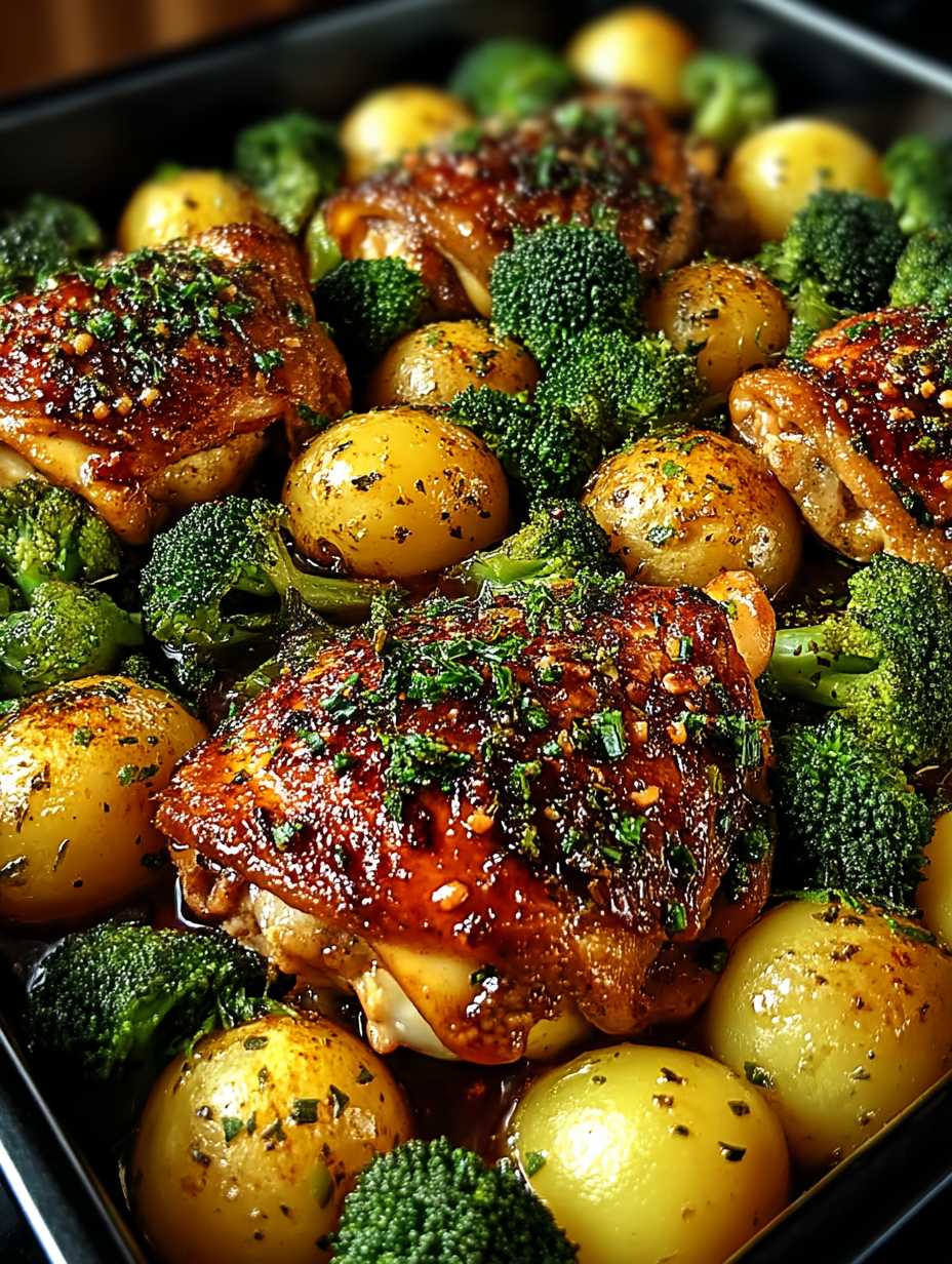 Honig-Knoblauch-Hähnchen mit Brokkoli und Kartoffeln aus dem Ofen image 2