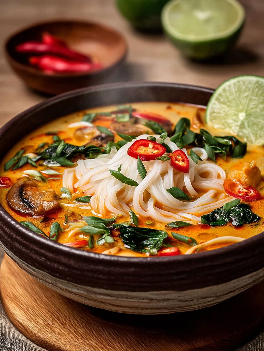 Asiatische Kokos-Curry-Suppe mit Reisnudeln image 2