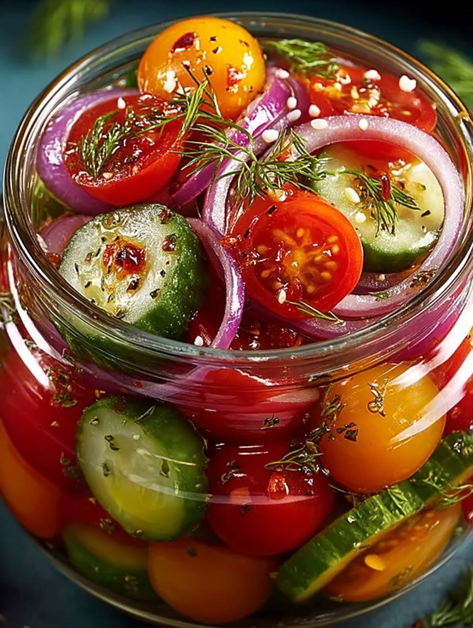 Eingelegte Kirschtomaten mit roten Zwiebeln und Gurken – Einfache und schnelle Rezepte image 2