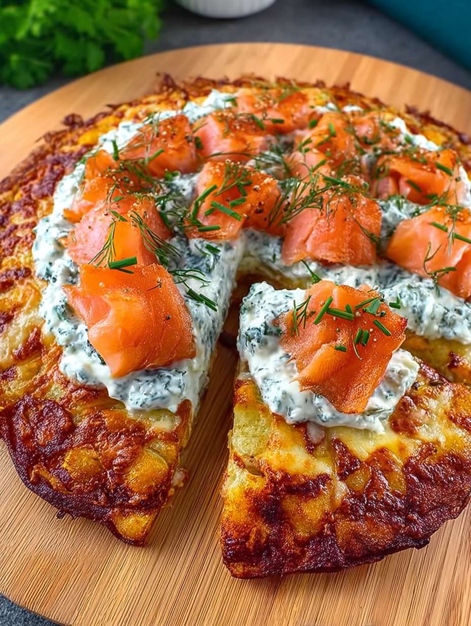 Kartoffelpizza mit geräuchertem Lachs und Kräuterfrischkäse image 2