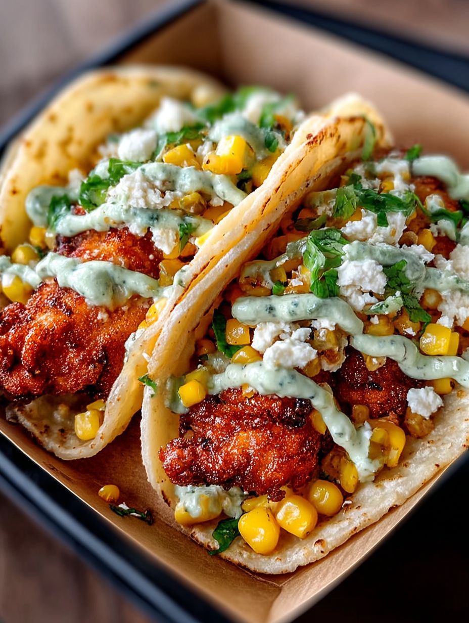 FRIED CHICKEN STREET CORN TACOS WITH JALAPEÑO LIME image 2
