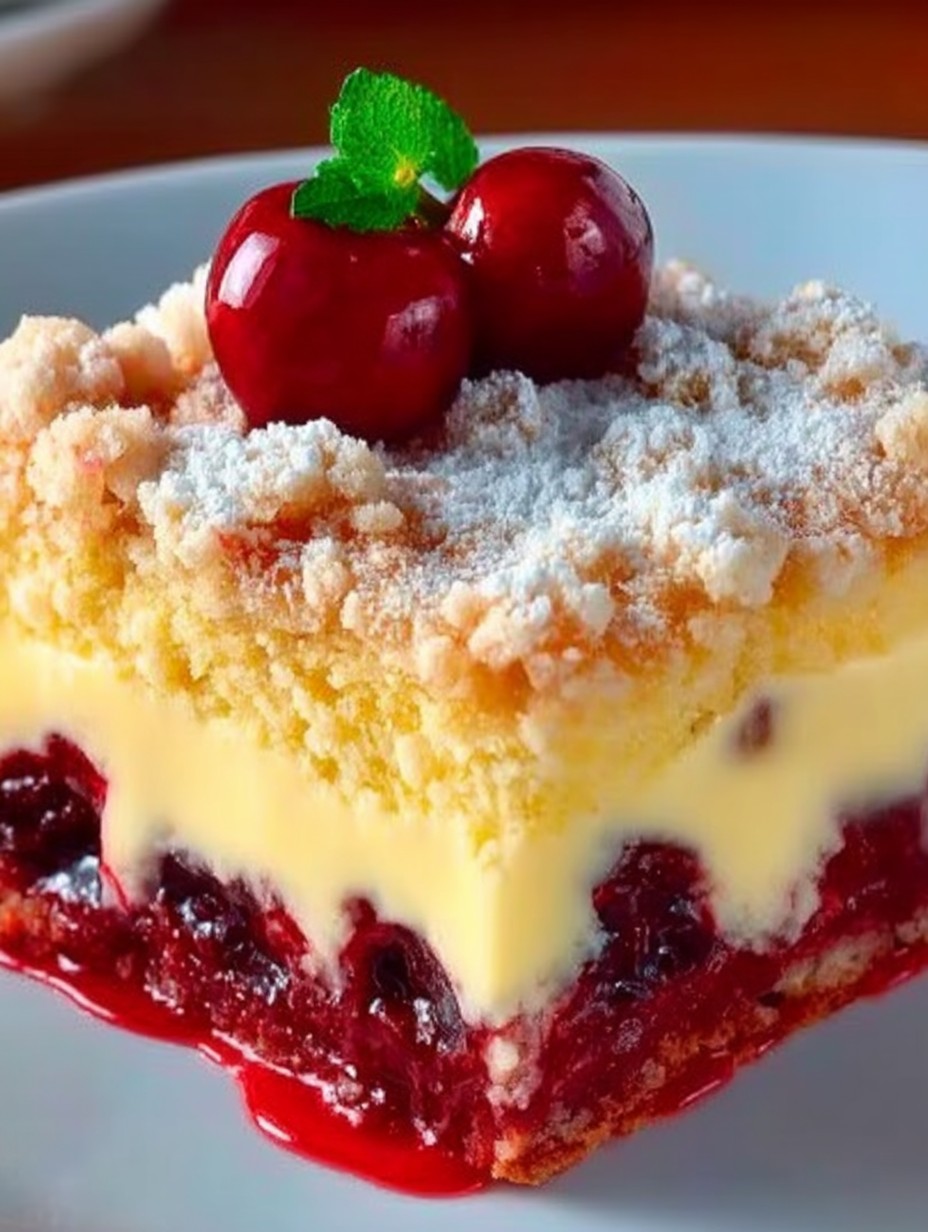 Kirschkuchen mit Streuseln und Vanillepudding image 2