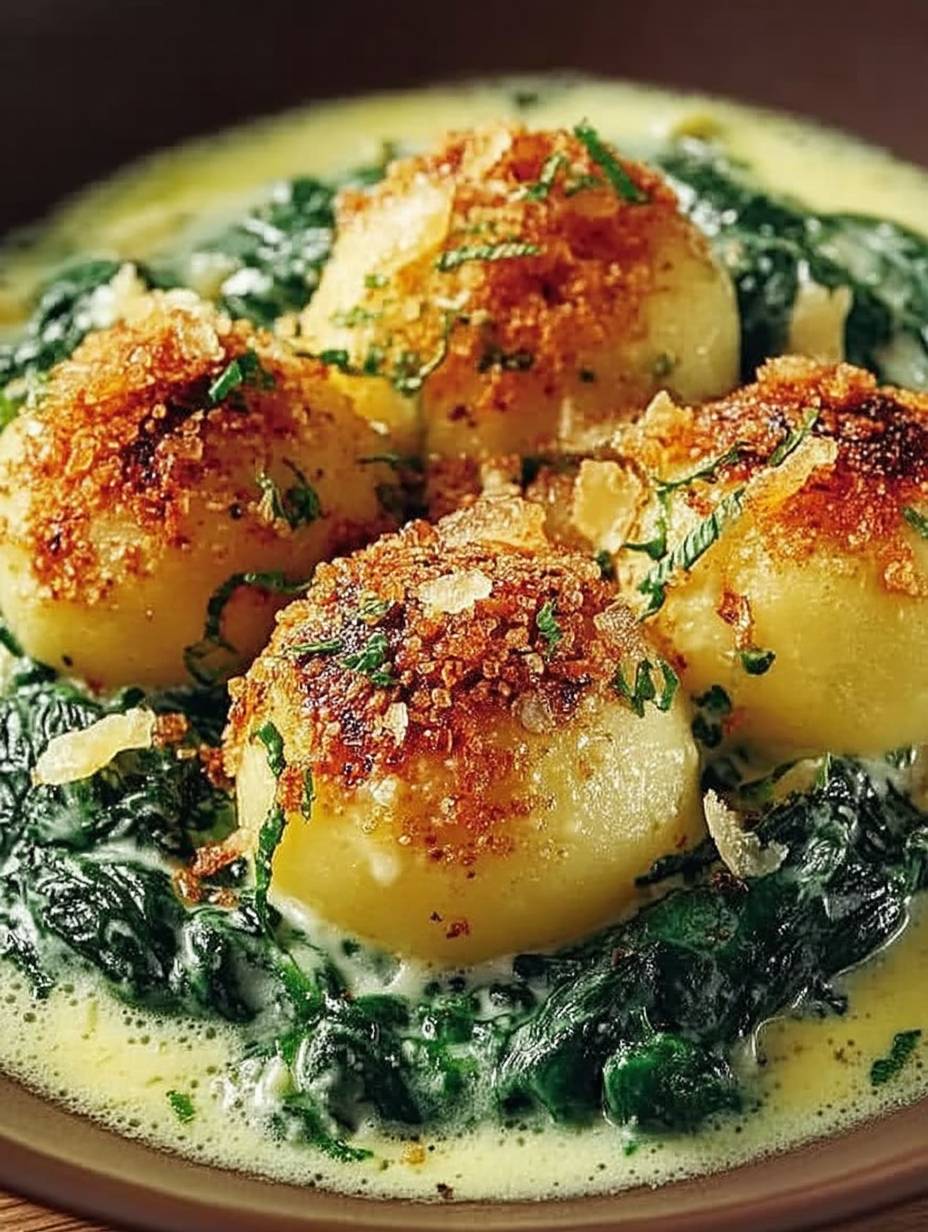 Kartoffelknödel mit Spinat-Käse-Soße image 2