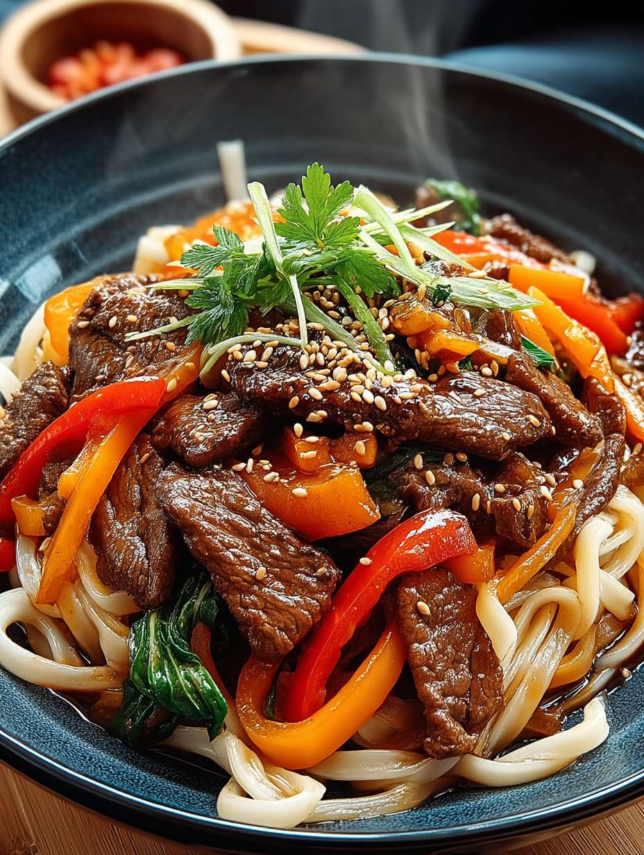 Reisnudeln mit Rindfleisch, Sojasauce und Gemüse image 2