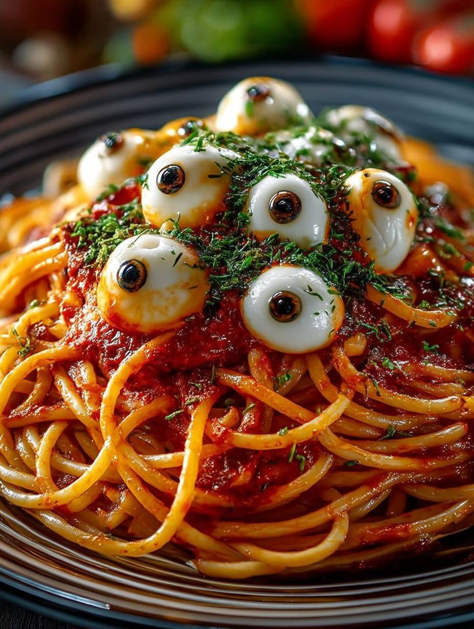 Blutige Spaghetti mit Mozzarella-Augäpfeln image 2