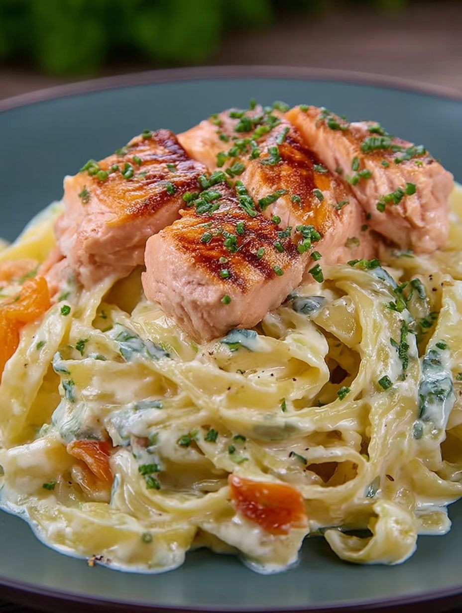 Pasta mit Lachs und Sahnesoße image 2