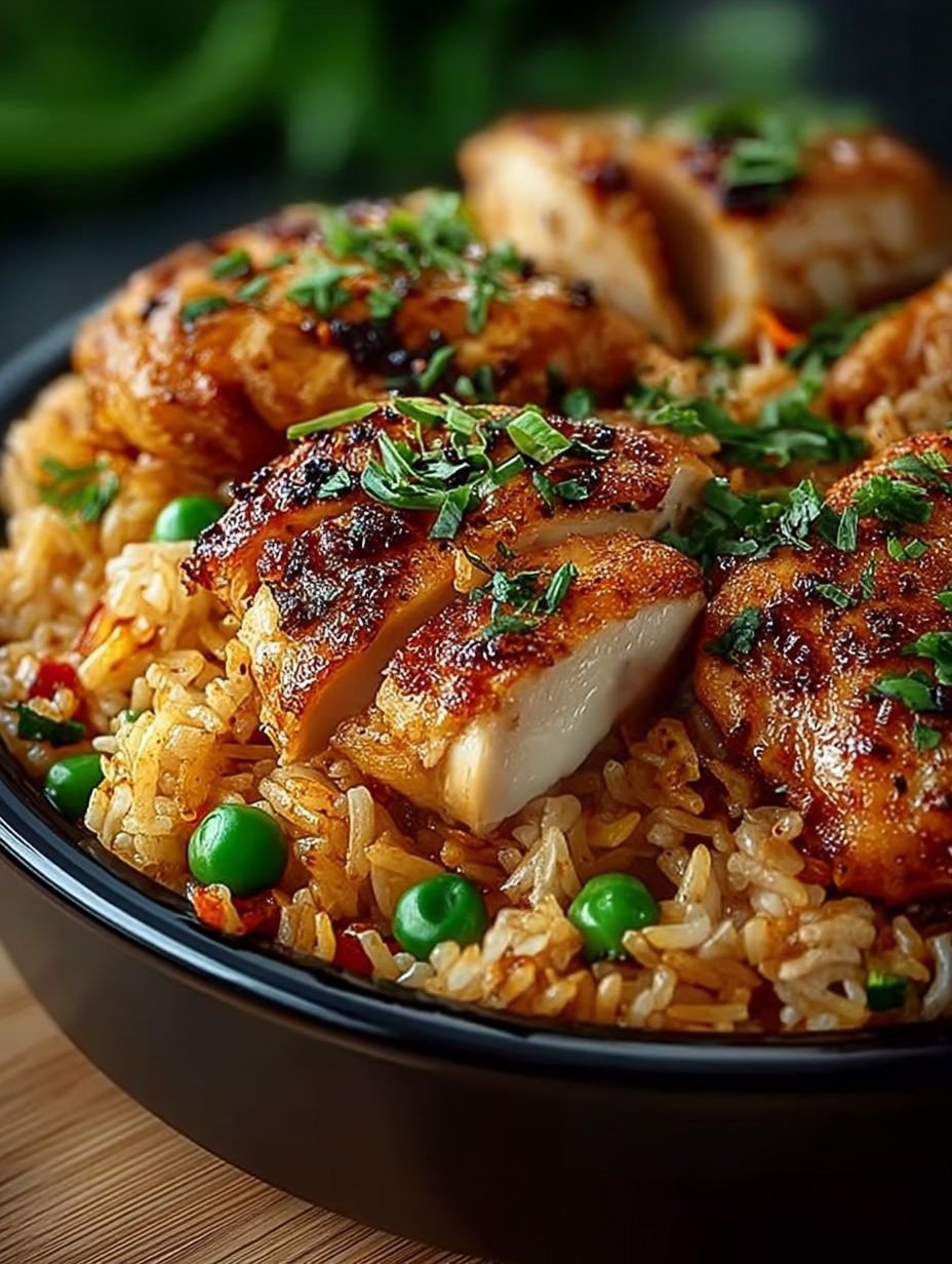 Proteinreicher, knuspriger gebratener Reis mit Knoblauchhähnchen image 2