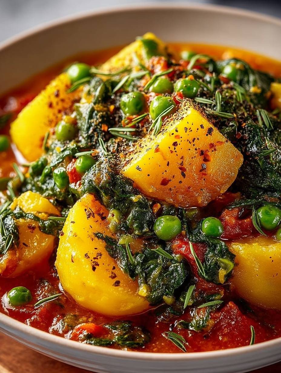 Veganes Kartoffelcurry Spinat Erbsen image 2